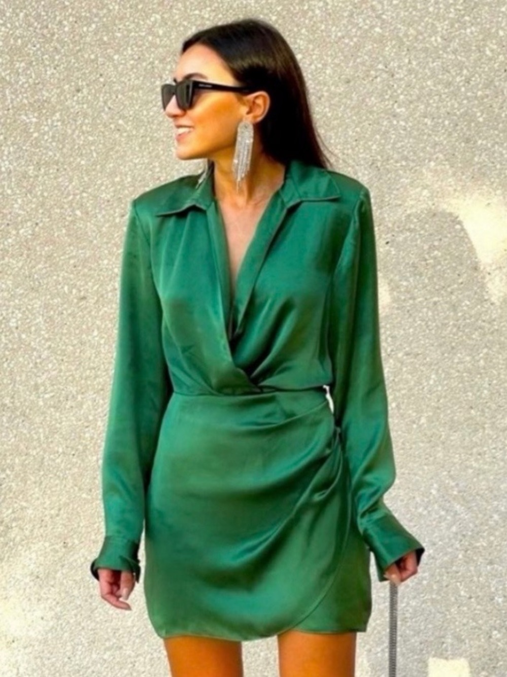 NWT Zara green satin effect wrap dress size small - Picture 1 of 7